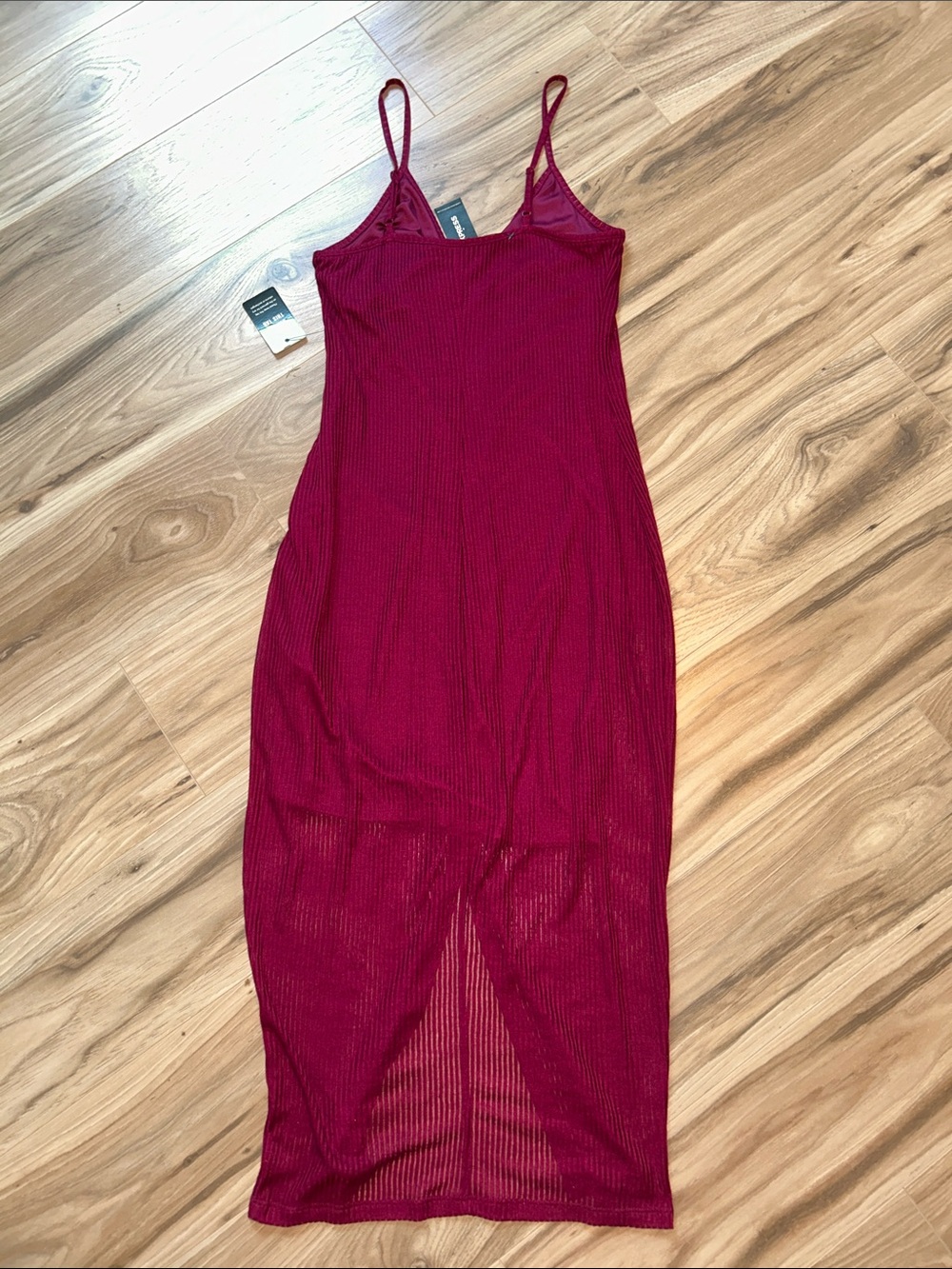 Express Berry-Red Ribbed Button-Front Midi Dress - Picture 6 of 6